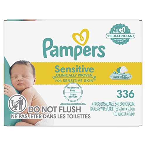 Baby Wipes, Pampers Sensitive Water Based Baby Diaper Wipes, Hypoallergenic and Unscented, 6X Pop-Top Pack, 336 Total Wipes