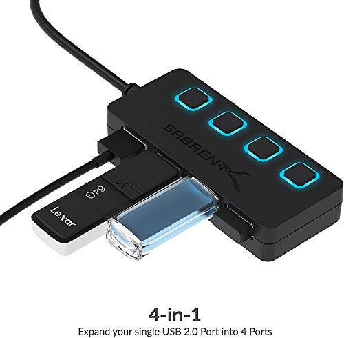 SABRENT 4-Port USB 2.0 Data Hub with Individual LED lit Power Switches [Charging NOT Supported] for Mac & PC (HB-UMLS)