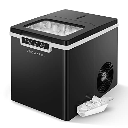 Crownful Ice Maker Countertop Machine, 9 Ice Cubes Ready in 8-10 Minutes, 26lbs Bullet Ice Cubes in 24H, Electric Ice Maker with Scoop and Basket - Black