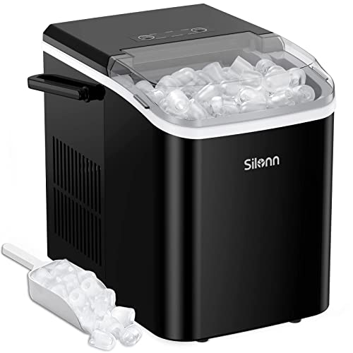 Silonn Countertop Ice Maker Machine, Portable Ice Makers Countertop with Handle, Makes up to 27 lbs. of Ice Per Day, 9 Cubes in 7 Mins, Self-Cleaning Ice Maker with Ice Scoop and Basket