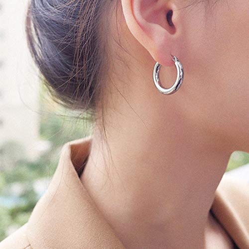 sovesi Chunky Gold Hoop Earring 14K Gold Plated Thick Hoop Earrings for Women Silver25mm/Rose Gold25mm