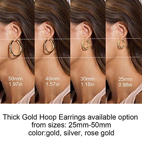 sovesi Chunky Gold Hoop Earring 14K Gold Plated Thick Hoop Earrings for Women Silver25mm/Rose Gold25mm