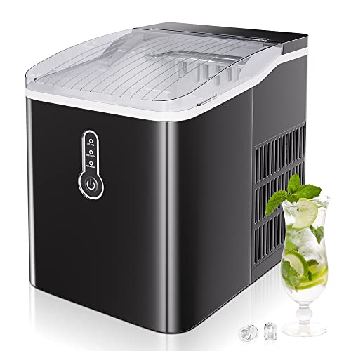 Electactic Ice Maker Countertop, Efficient Easy Carry Ice Maker, Self-Cleaning Ice Maker with Ice Scoop & Basket, 9pcs/ 8mins 26.6Lbs Per Day for Home/Office/Kitchen, Black