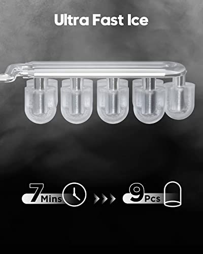 Silonn Countertop Ice Maker Machine, Portable Ice Makers Countertop with Handle, Makes up to 27 lbs. of Ice Per Day, 9 Cubes in 7 Mins, Self-Cleaning Ice Maker with Ice Scoop and Basket