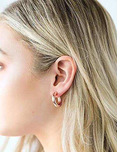 sovesi Chunky Gold Hoop Earring 14K Gold Plated Thick Hoop Earrings for Women Silver25mm/Rose Gold25mm