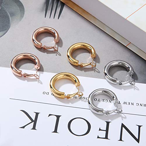 sovesi Chunky Gold Hoop Earring 14K Gold Plated Thick Hoop Earrings for Women Silver25mm/Rose Gold25mm