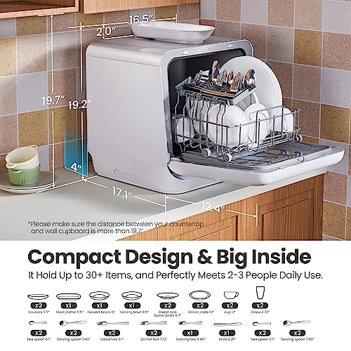 COMFEE' Countertop Dishwasher, Portable Dishwasher with 5L Built-in Water Tank, No Hookup Needed, 6 Programs, 360Â° Dual Spray, 192â Steam& Air-Dry Function, Mini Dishwasher for Apartments& RVs, White