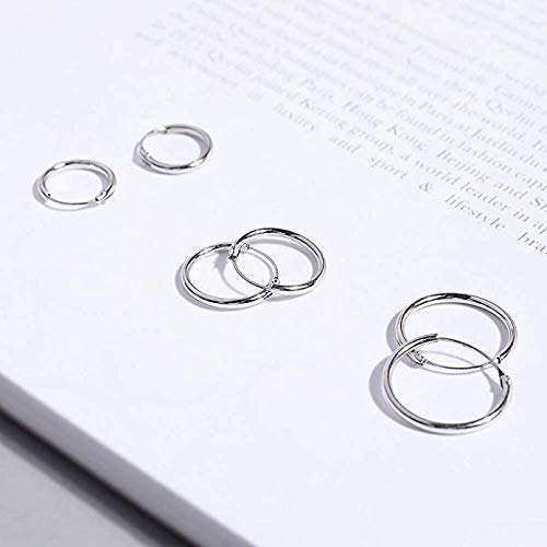 Silver Hoop Earrings- Cartilage Earring Small Hoop Earrings for Women Men Girls,4 Pairs of Hypoallergenic 925 Sterling Silver Tragus Earrings(Silver,10mmx2+12mmx2)