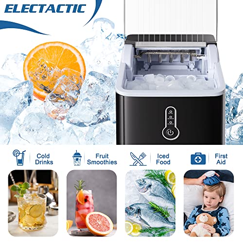 Electactic Ice Maker Countertop, Efficient Easy Carry Ice Maker, Self-Cleaning Ice Maker with Ice Scoop & Basket, 9pcs/ 8mins 26.6Lbs Per Day for Home/Office/Kitchen, Black