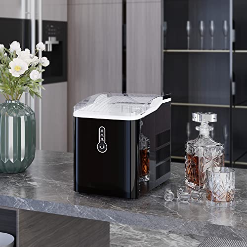 Electactic Ice Maker Countertop, Efficient Easy Carry Ice Maker, Self-Cleaning Ice Maker with Ice Scoop & Basket, 9pcs/ 8mins 26.6Lbs Per Day for Home/Office/Kitchen, Black