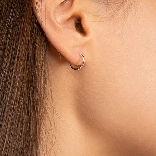 Silver Hoop Earrings- Cartilage Earring Small Hoop Earrings for Women Men Girls,4 Pairs of Hypoallergenic 925 Sterling Silver Tragus Earrings(Silver,10mmx2+12mmx2)