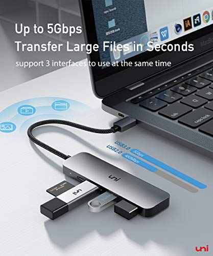 USB C Hub, uni 4-in-1 USB C Adapter with 3 USB 3.0 Ports, 100W USB-C PD Charging Port Thunderbolt 3, USB Type C to USB 3.0 Adapter (Aluminum Shell) for MacBook Pro, iPad Pro, XPS, Pixelbook, and More