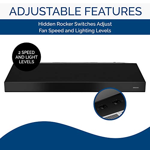 Broan-NuTone BCSD130BL Glacier 30-inch Under-Cabinet 4-Way Convertible Range Hood with 2-Speed Exhaust Fan and Light, 300 Max Blower CFM, Black