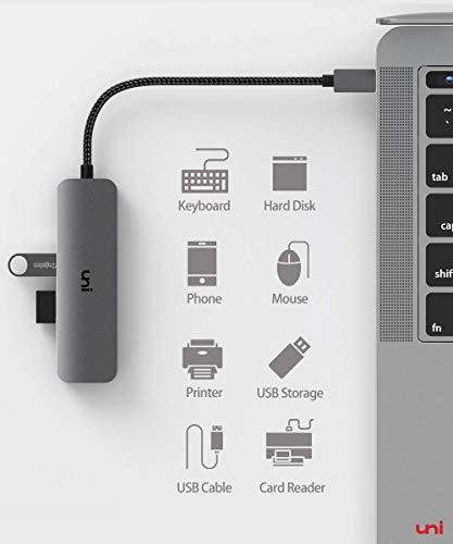 USB C Hub, uni 4-in-1 USB C Adapter with 3 USB 3.0 Ports, 100W USB-C PD Charging Port Thunderbolt 3, USB Type C to USB 3.0 Adapter (Aluminum Shell) for MacBook Pro, iPad Pro, XPS, Pixelbook, and More