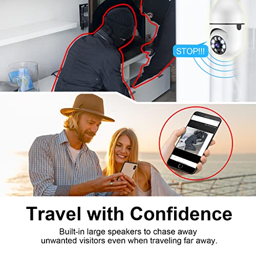 Light Bulb Security Camera, SYMYNELEC 355 Degree Pan/Tilt Panoramic IP Camera, 2.4GHz WiFi 1080P Smart Home Surveillance Cam with Motion Detection Alarm Night Vision Two Way Talk Indoor Outdoor E27