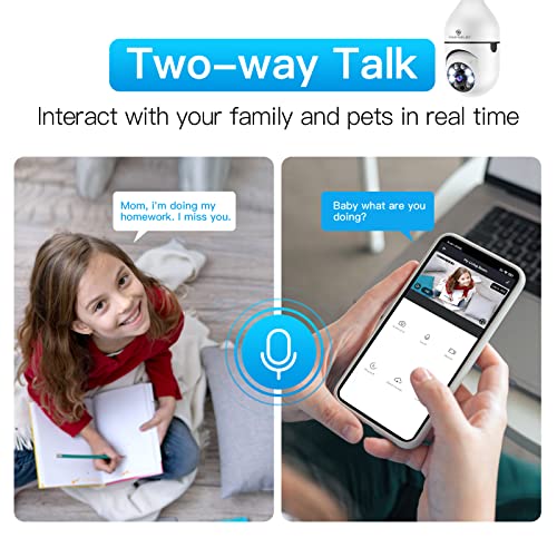 Light Bulb Security Camera, SYMYNELEC 355 Degree Pan/Tilt Panoramic IP Camera, 2.4GHz WiFi 1080P Smart Home Surveillance Cam with Motion Detection Alarm Night Vision Two Way Talk Indoor Outdoor E27