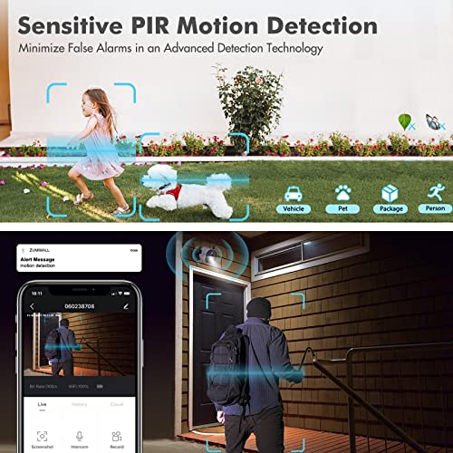 Zumimall Outdoor Security Camera, 1080P Wireless WiFi Surveillance Waterproof Camera, IR Night Vision, Two Way Audio, PIR Motion Detection, Rechargable 10400mAh Battery Powered, Cloud/SD, 2PCS