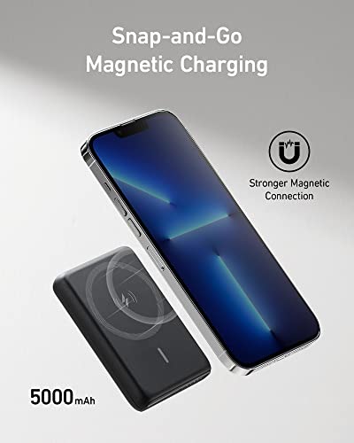 Anker Magnetic Wireless Portable Charger, PowerCore Magnetic 5K Wireless 5,000mAh Power Bank with USB-C Cable, Design for iPhone 12/12 Pro / 12 Pro Max / 12 Mini