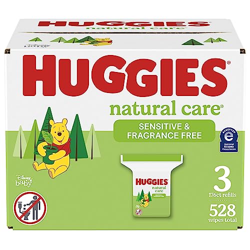 Huggies Natural Care Sensitive Baby Wipes, Unscented, 3 Refill Packs (528 Wipes Total)