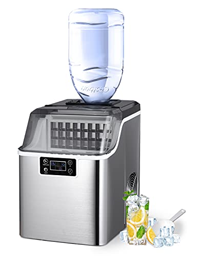 COOLHOME 2 in 1 Water Ice Maker, 44lbs Daily Ice Cube Makers,Stainless Steel Ice Makers Countertop,Tabletop Ice Maker Machine With a Scoop