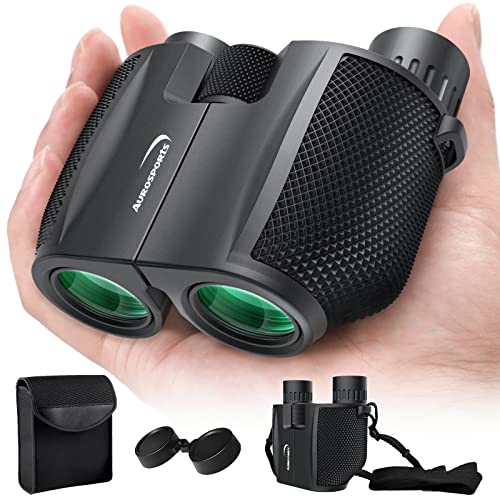 Aurosports 10x25 Folding High Powered Compact Binoculars for Adults Kids With Weak Light Night Vision Clear Binocular for Bird Watching Great for Outdoor Sports Games and Concerts