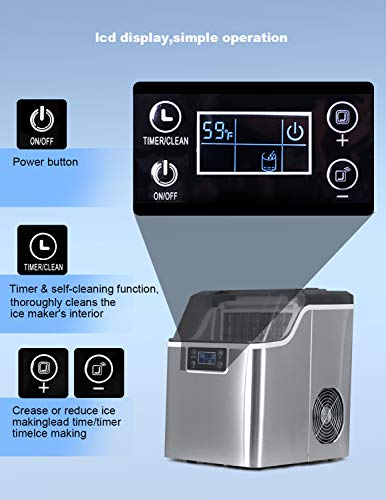 COOLHOME 2 in 1 Water Ice Maker, 44lbs Daily Ice Cube Makers,Stainless Steel Ice Makers Countertop,Tabletop Ice Maker Machine With a Scoop