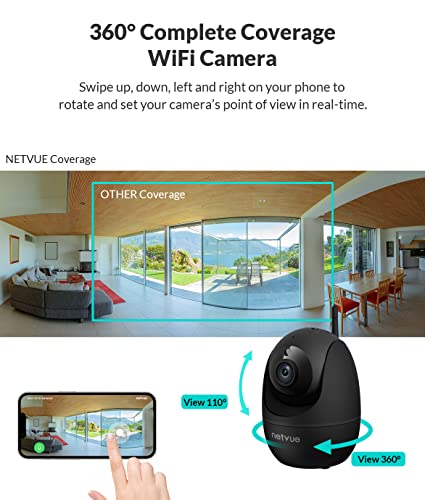 Dog Camera, Netvue 1080P Pan/Tilt/Zoom 2.4GHz WiFi Indoor Security Camera for Pets/Baby/Elders, Real-time Human Detection Alert, Cloud Storage/TF Card, 2-Way Audio & Compatible with Alexa