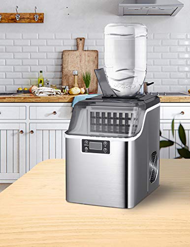COOLHOME 2 in 1 Water Ice Maker, 44lbs Daily Ice Cube Makers,Stainless Steel Ice Makers Countertop,Tabletop Ice Maker Machine With a Scoop