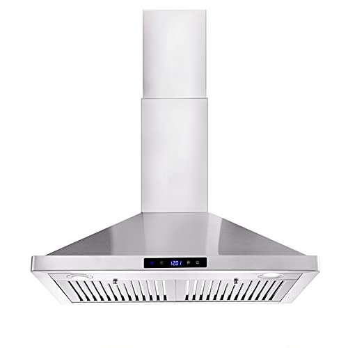 Wall Mount Range Hood 30 inch Kitchen Hood 700 CFM with Touch Control Permanent Filters Stainless Steel 3 Speed Exhaust Fan LED Light, Tieasy