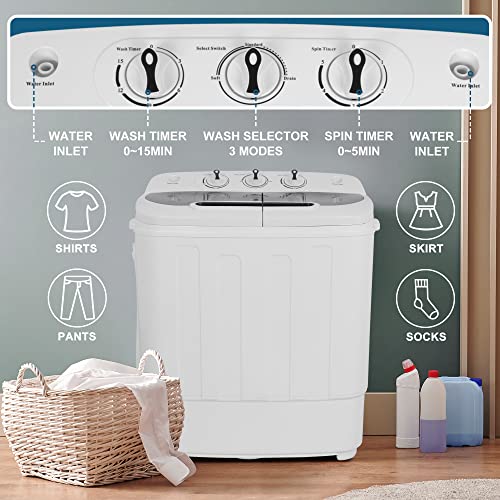 SUPER DEAL Portable Compact Mini Twin Tub Washing Machine w/Wash and Spin Cycle, Built-in Gravity Drain, 13lbs Capacity For Camping, Apartments, Dorms, College Rooms, RVs, Delicates and more
