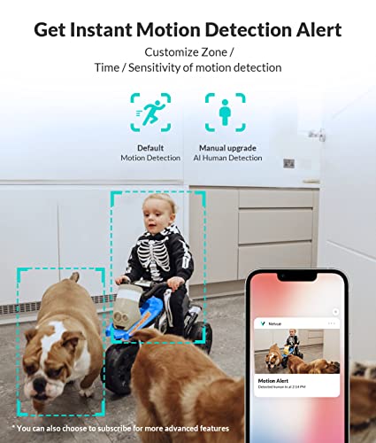 Dog Camera, Netvue 1080P Pan/Tilt/Zoom 2.4GHz WiFi Indoor Security Camera for Pets/Baby/Elders, Real-time Human Detection Alert, Cloud Storage/TF Card, 2-Way Audio & Compatible with Alexa
