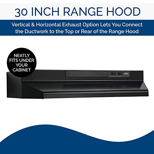 Broan-NuTone F403023 Insert with Light, Exhaust Fan for Under Cabinet Two-Speed Four-Way Convertible Range Hood, 30-Inch, Black