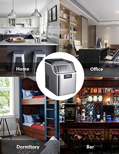 COOLHOME 2 in 1 Water Ice Maker, 44lbs Daily Ice Cube Makers,Stainless Steel Ice Makers Countertop,Tabletop Ice Maker Machine With a Scoop