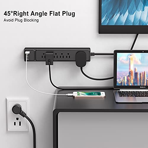 Power Strip 2 Pack, MKSENSE Surge Protector with 6 Outlets and 4 USB Ports (5V/2.4A), 1875W/15A, 900 Joules, Flat Plug, Spaced Outlets with 6ft Extension Cord for Home Office - Black