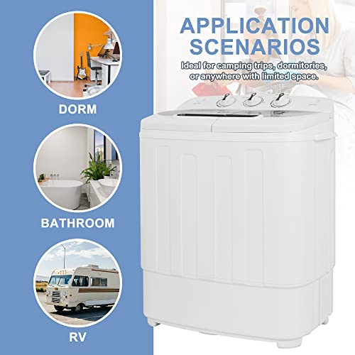 SUPER DEAL Portable Compact Mini Twin Tub Washing Machine w/Wash and Spin Cycle, Built-in Gravity Drain, 13lbs Capacity For Camping, Apartments, Dorms, College Rooms, RVs, Delicates and more