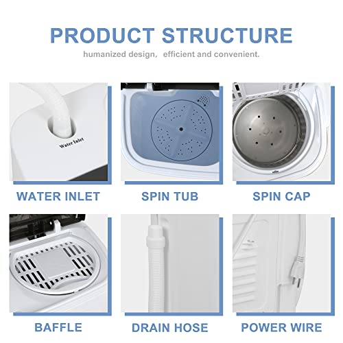 SUPER DEAL Portable Compact Mini Twin Tub Washing Machine w/Wash and Spin Cycle, Built-in Gravity Drain, 13lbs Capacity For Camping, Apartments, Dorms, College Rooms, RVs, Delicates and more