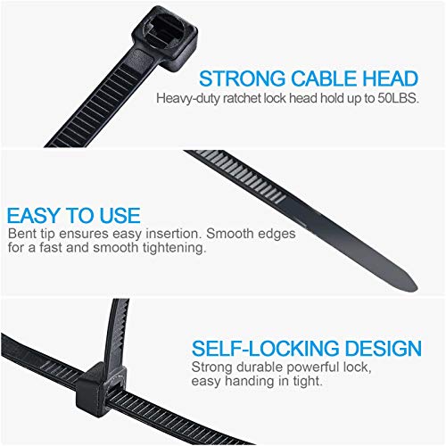 Mezzo Cable Zip Ties Heavy Duty 12 Inchï¼100 Packï¼, Ultra Strong Plastic Wire Ties with 50 Pounds Tensile Strength, Self-Locking UV Resistant Black Nylon Zip Ties for Indoor and Outdoor