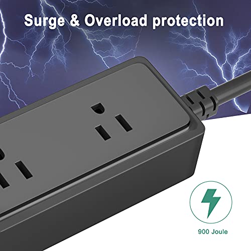 Power Strip 2 Pack, MKSENSE Surge Protector with 6 Outlets and 4 USB Ports (5V/2.4A), 1875W/15A, 900 Joules, Flat Plug, Spaced Outlets with 6ft Extension Cord for Home Office - Black