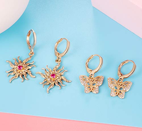 9 Pairs Gold Small Spike Hoop Earrings for Women-Gold Mini Hoop Dangle Earrings with Charm- Spike Huggie Hoop Earrings Set for Teen Girls and Women Huggy Hoop Earrings Gift for Teens (#1)