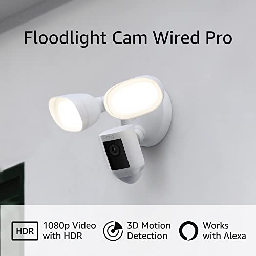 Introducing Ring Floodlight Cam Wired Pro with Birdâs Eye View and 3D Motion Detection (2021 release), White