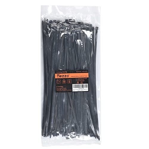 Mezzo Cable Zip Ties Heavy Duty 12 Inchï¼100 Packï¼, Ultra Strong Plastic Wire Ties with 50 Pounds Tensile Strength, Self-Locking UV Resistant Black Nylon Zip Ties for Indoor and Outdoor