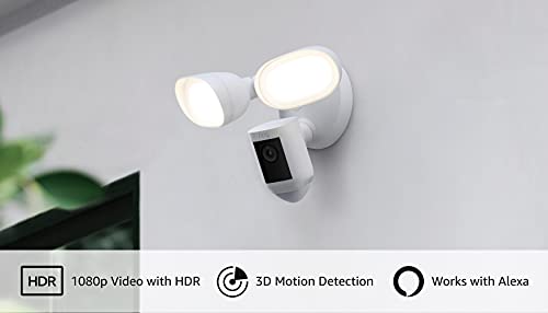 Introducing Ring Floodlight Cam Wired Pro with Birdâs Eye View and 3D Motion Detection (2021 release), White