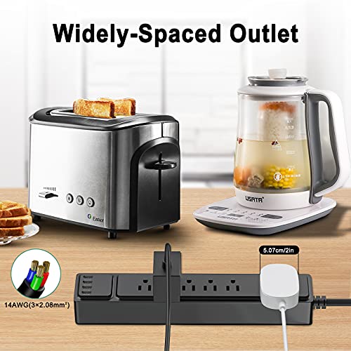 Power Strip 2 Pack, MKSENSE Surge Protector with 6 Outlets and 4 USB Ports (5V/2.4A), 1875W/15A, 900 Joules, Flat Plug, Spaced Outlets with 6ft Extension Cord for Home Office - Black