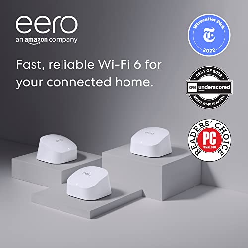 Amazon eero 6 dual-band mesh Wi-Fi 6 system with built-in Zigbee smart home hub (3-pack, one eero 6 router + two eero 6 extenders)