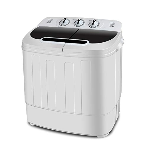 SUPER DEAL Portable Compact Mini Twin Tub Washing Machine w/Wash and Spin Cycle, Built-in Gravity Drain, 13lbs Capacity For Camping, Apartments, Dorms, College Rooms, RVs, Delicates and more