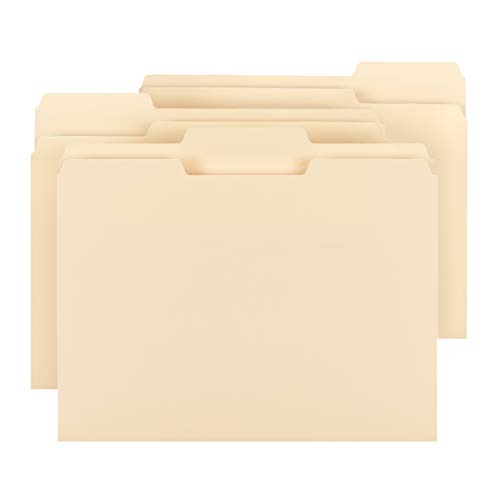 Amazon Basics 1/3-Cut Tab, Assorted Positions File Folders, Letter Size, Manila - Pack of 100