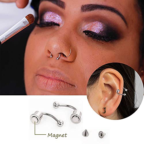 Magnetic Septum Fakes Nose Rings Horseshoe Nose Rings Hoops 316L Stainless Steel Reusable Nose Cuff Non Piercing For Women Men Steel 3 Pcs,With Replace Spikes