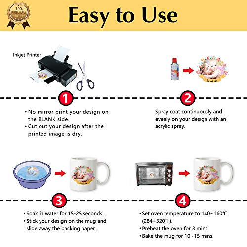 TransOurDream WaterSlide Decal Paper Inkjet CLEAR (20+2 Sheets, A4 Size) Transparent Water Slide Transfer Paper Printable Waterslide Decals for Tumblers, Mugs, Glasses, Ceramics (TRANS-016)