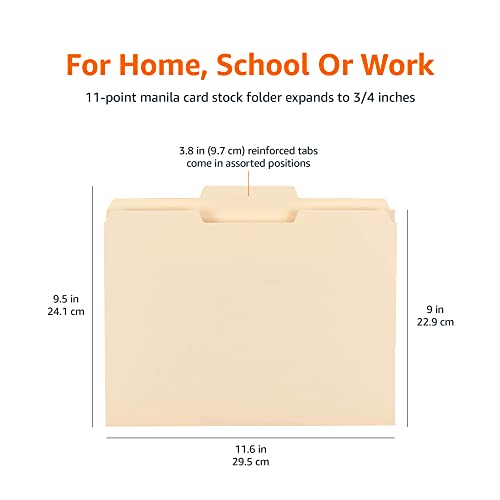 Amazon Basics 1/3-Cut Tab, Assorted Positions File Folders, Letter Size, Manila - Pack of 100