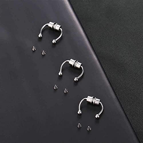 Magnetic Septum Fakes Nose Rings Horseshoe Nose Rings Hoops 316L Stainless Steel Reusable Nose Cuff Non Piercing For Women Men Steel 3 Pcs,With Replace Spikes